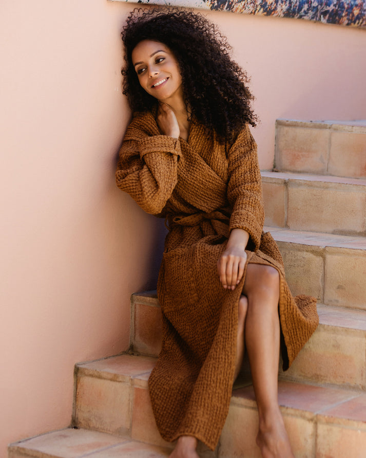 Women's Waffle Robe In Cinnamon